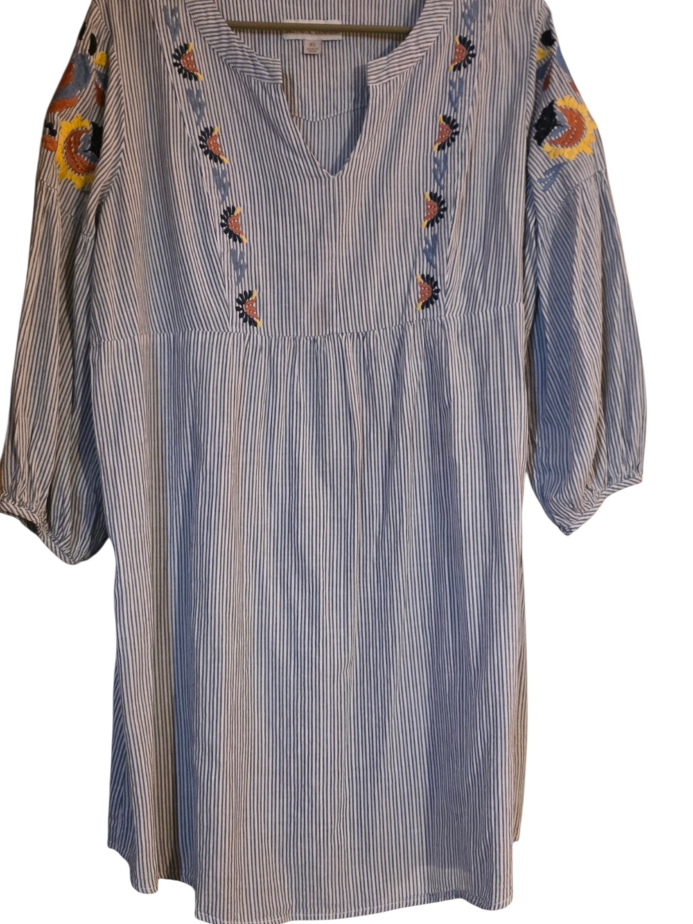 Blue & White Striped Embroidered Peasant Dress by knox rose size xl